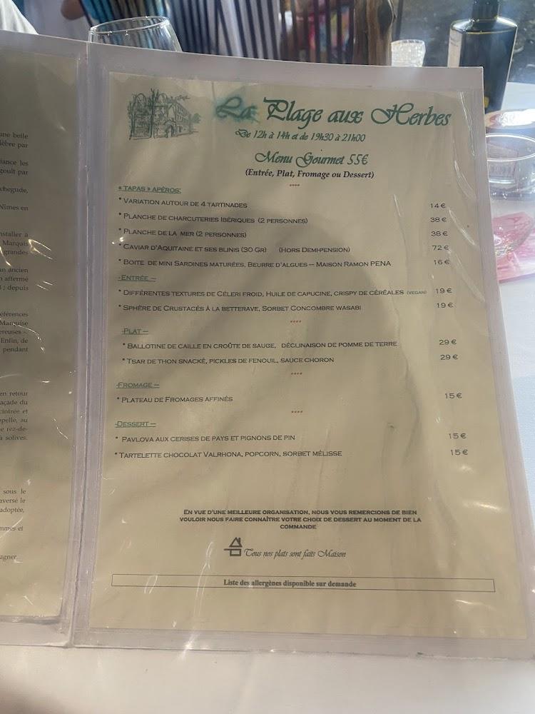 La Plage aux Herbes - Menu Image 1